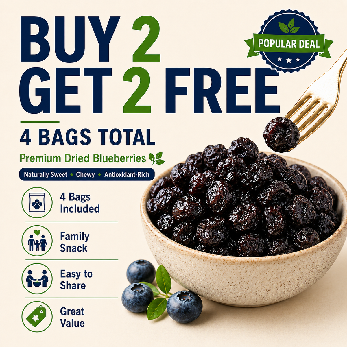 PremiumDried Blueberries-Naturally SweetChewyFruitSnackforEyeWellness& HealthyCirculation-ZP