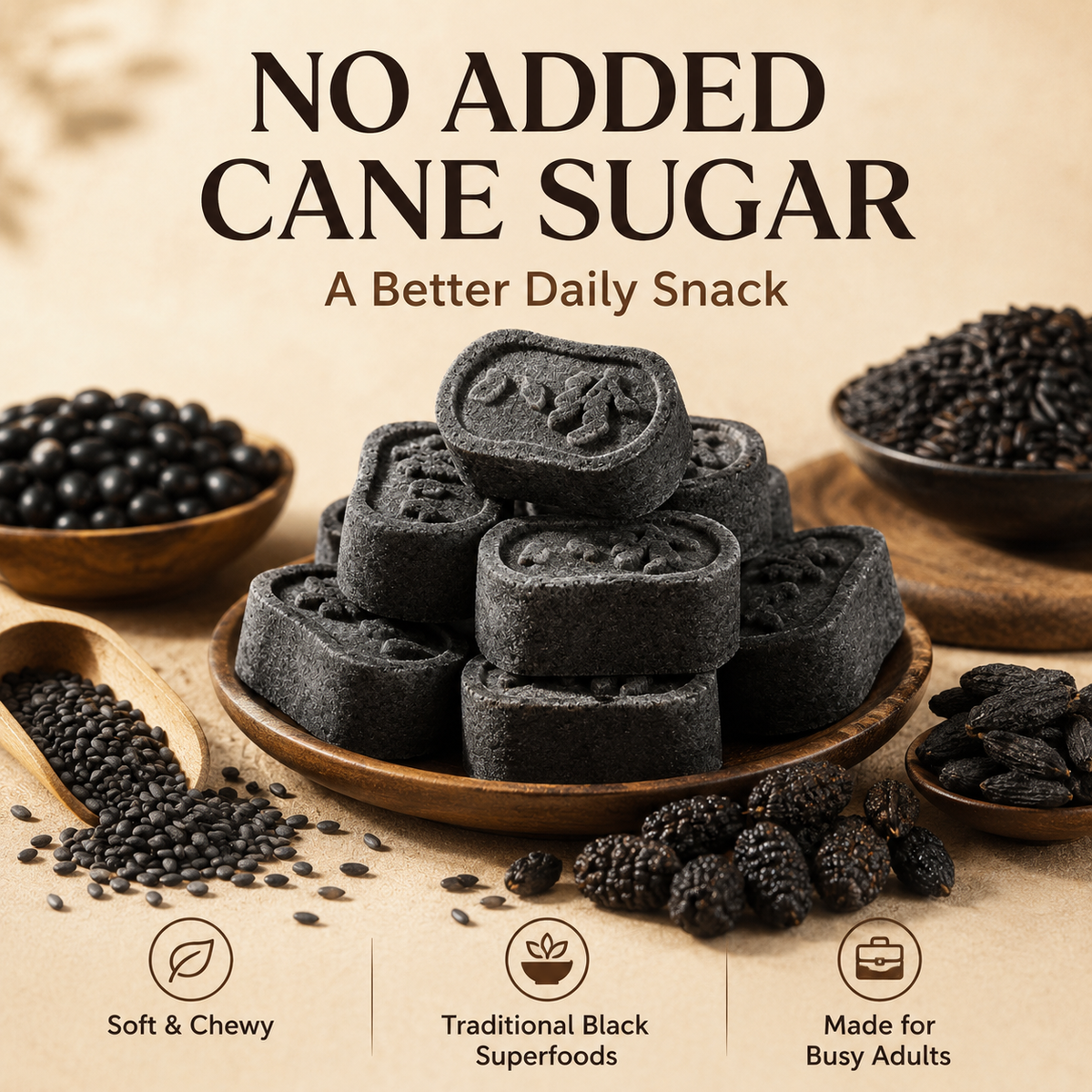 Five Black Eight Treasure Cake – Soft & Chewy Traditional Black Superfood Snack for Hair Wellness, Daily Vitality & Nourishing Energy-ZP